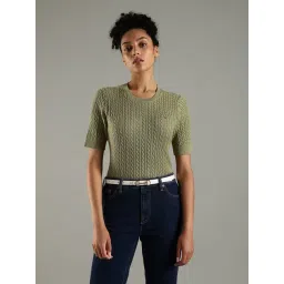 Tommy Hilfiger Green Cotton Regular Fit Textured Sweater-picture-31