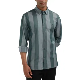Tommy Hilfiger Green Organic Cotton Striped Men Regular Fit Shirt-picture-14