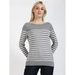 Tommy Hilfiger Grey & White Cotton Regular Fit Striped Sweater-picture-22