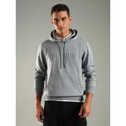 Tommy Hilfiger Grey Cotton Regular Fit Logo Printed Hooded Sweatshirt-picture-48