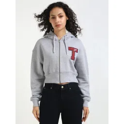 TOMMY HILFIGER Grey Cotton Solid Full Sleeves Sweater-picture-46