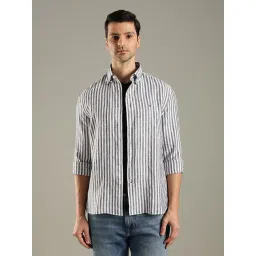 Tommy Hilfiger Grey Linen Regular Fit Striped Shirt-picture-22