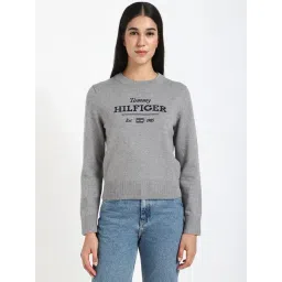 TOMMY HILFIGER Grey Organic Cotton Solid Full Sleeves Sweater-picture-31
