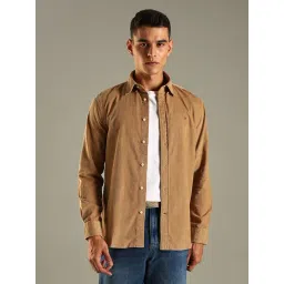 Tommy Hilfiger Khaki Cotton Regular Fit Self Pattern Shirt-picture-38