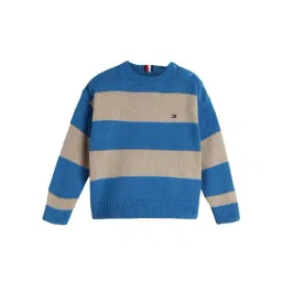 Tommy Hilfiger Kids Beige & Aqua Striped Regular Fit Sweater-picture-24