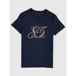 Tommy Hilfiger Kids Blue Cotton Regular Fit Logo Printed T-Shirt-picture-36