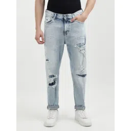 Tommy Hilfiger Light Blue Cotton Slim Fit Distressed Jeans-picture-44