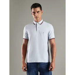 TOMMY HILFIGER Light Blue Solid Regular Fit Cotton Polo T-Shirt-picture-41