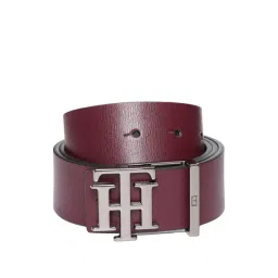 TOMMY HILFIGER Malmo Wine & Navy Leather Solid Reversible Belt For Men-picture-38