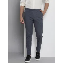 Tommy Hilfiger Men Navy Blue Checked Straight Fit Trousers-picture-43