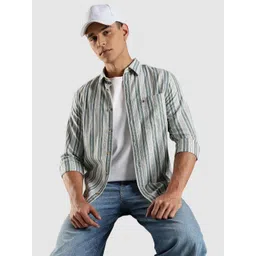 Tommy Hilfiger Men Slim Fit Vertical Striped Spread Collar Pure Cotton Casual Shirt-picture-23