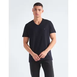 tommy hilfiger Men Solid Round Neck Cotton Blend Dark Blue T-Shirt-picture-15