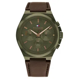 Tommy Hilfiger Multifunction Green Round Dial Brown Leather Strap Watch For Men-picture-15