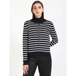 Tommy Hilfiger Navy & White Cotton Regular Fit Striped Cardigan-picture-27