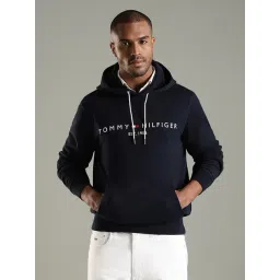 Tommy Hilfiger Navy Cotton Regular Fit Logo Printed Hooded Sweatshirt-picture-43
