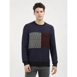 Tommy Hilfiger Navy Cotton Regular Fit Self Pattern Pullover-picture-35