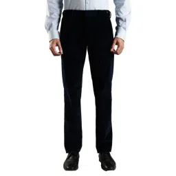 Tommy Hilfiger Navy Cotton Regular Fit Self Pattern Trousers-picture-35