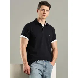 TOMMY HILFIGER Navy Cotton Regular Fit Solid Polo T-Shirt-picture-39