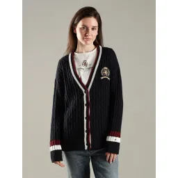 Tommy Hilfiger Navy Cotton Relaxed Fit Self Pattern Cardigan-picture-47