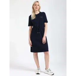 Tommy Hilfiger Navy Cotton Solid A-Line Dress-picture-37