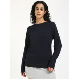 TOMMY HILFIGER Navy Cotton Solid Full Sleeves Sweater-picture-33