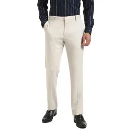 TOMMY HILFIGER Off White Wool Regular Fit Solid Trousers-picture-17