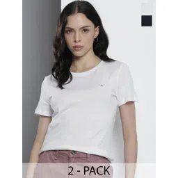 Tommy Hilfiger Pack Of 2 Solid Pure Cotton Slim Fit T-shirts-picture-24