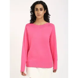 TOMMY HILFIGER Pink Cotton Solid Full Sleeves Sweater-picture-11