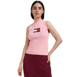 Tommy Hilfiger Pink Viscose Solid Women Slim Fit Tank Sweater-picture-46