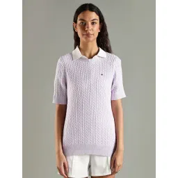 Tommy Hilfiger Purple Cotton Regular Fit Texture Sweater-picture-34
