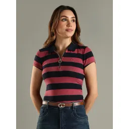 Tommy Hilfiger Red Cotton Slim Fit Striped Polo T-Shirt-picture-23