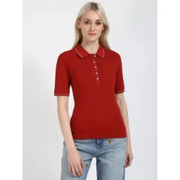 TOMMY HILFIGER Red Organic Cotton Solid Short Sleeves T-Shirt-picture-37