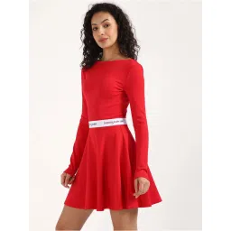Tommy Hilfiger Red Solid A-Line Dress image 3