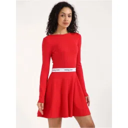 Tommy Hilfiger Red Solid A-Line Dress image 4