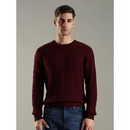 Tommy Hilfiger Self Design Cable Knit Round Neck Cotton Pullover Sweater-picture-30