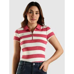 Tommy Hilfiger Striped Polo Collar Slim Fit Cotton T-shirt-picture-20