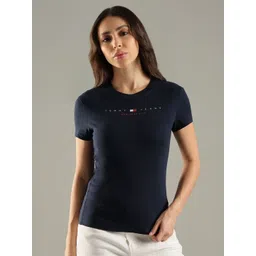 Tommy Hilfiger Typography Printed Round Neck Slim Fit Cotton T-shirt-picture-19