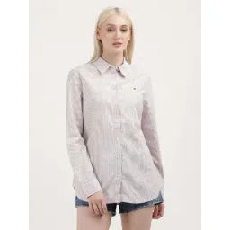 TOMMY HILFIGER White & Mauve Cotton Striped Shirt-picture-22