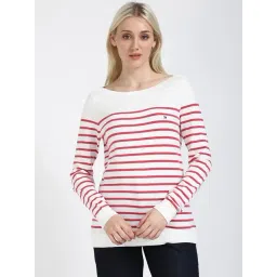 Tommy Hilfiger White & Pink Cotton Regular Fit Striped Sweater-picture-21