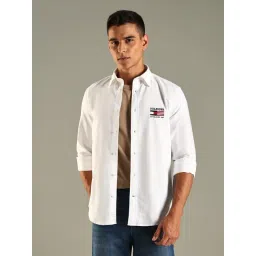 Tommy Hilfiger White Cotton Regular Fit Logo Printed Shirt-picture-47