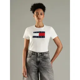Tommy Hilfiger White Cotton Regular Fit Logo Printed Top-picture-31