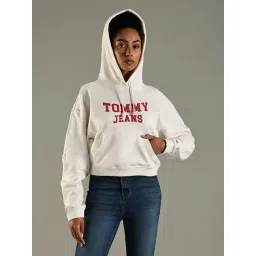 Tommy Hilfiger White Cotton Relaxed Fit Logo Printed Hooded Sweatshirt-picture-28