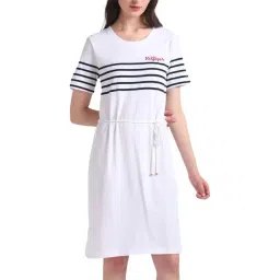 TOMMY HILFIGER White Cotton Striped A-Line Dress-picture-36