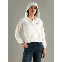 Tommy Hilfiger White Regular Fit Logo Printed Hooded Jacket-picture-38