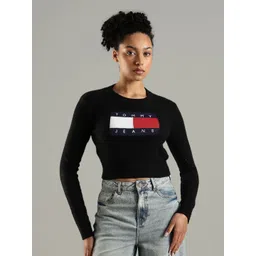 Tommy Hilfiger Women Brand Logo Embroidered Crew Neck Crop Pullover-picture-22
