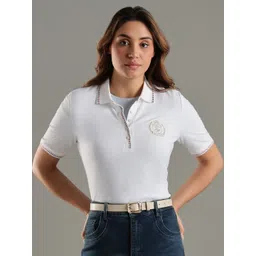 Tommy Hilfiger Women Brand Logo Printed Polo Collar T-shirt-picture-48