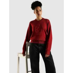 Tommy Hilfiger Women Brand Logo Printed Round Neck Cotton Pullover Sweater-picture-35