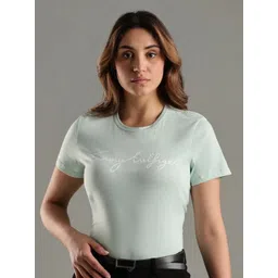 Tommy Hilfiger Women Brand Logo Printed Round Neck Cotton T-shirt-picture-36