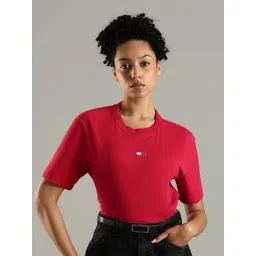Tommy Hilfiger Women Brand Logo Printed Round Neck Regular Fit Pure Cotton T-shirt-picture-12
