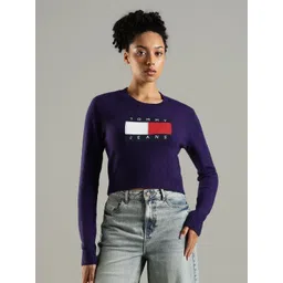 Tommy Hilfiger Women Round Neck Full Sleeve Printed Crop Pullover-picture-19